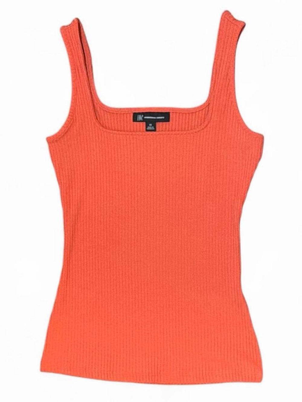 INC International Concepts Ribbed Square-Neck Tank Top in Coral Orange XS